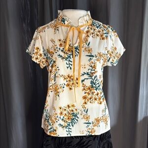 Floral Print Women's Top - Yellow and Green